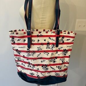Women’s shoulder bag Mickey Minnie Mouse navy red striped canvas